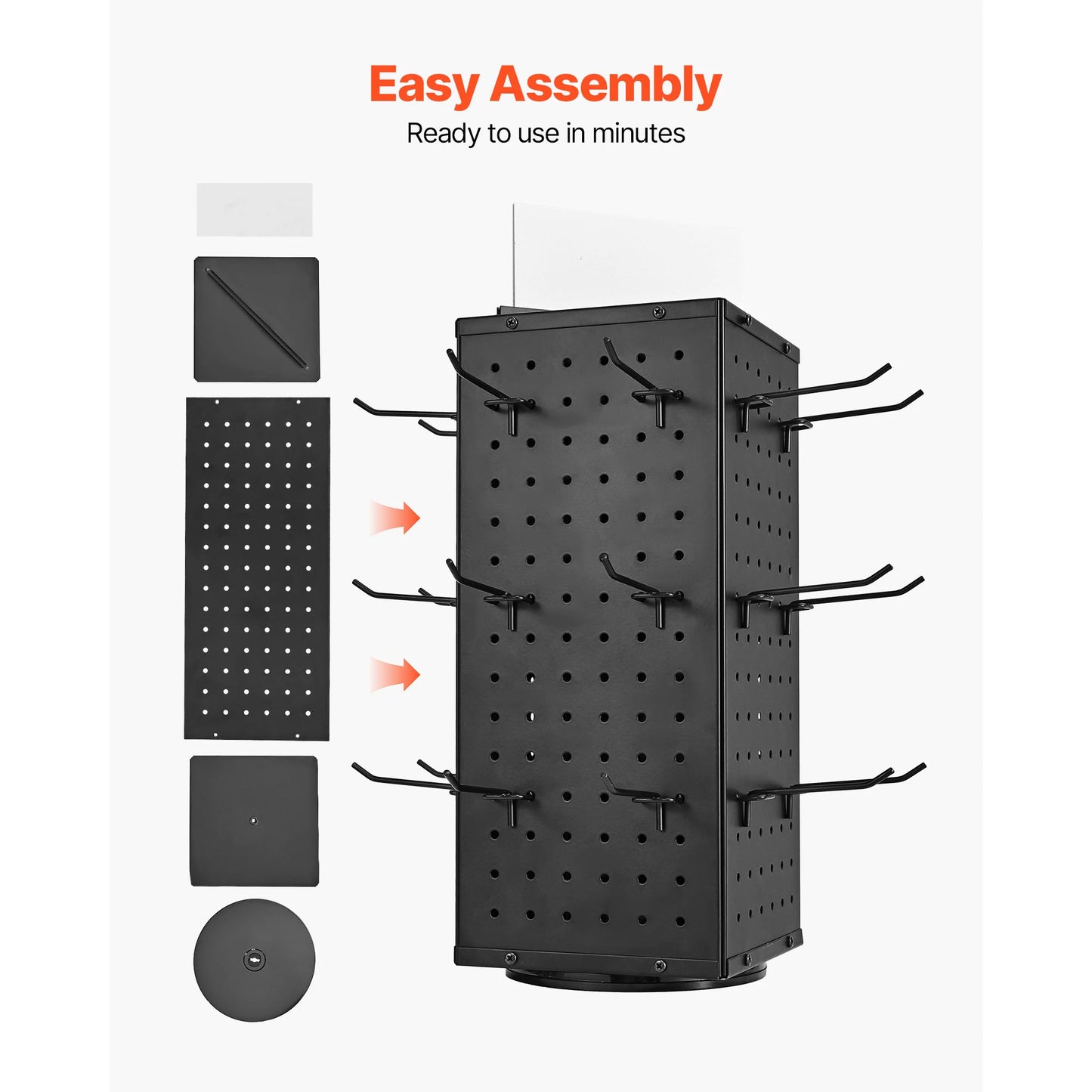 SucceBuy Rotating Pegboard Display Stand 4-Sided Jewelry Rack