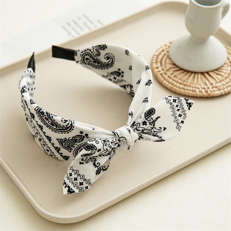Paisley Bandana Headband for Women Knotted Bow Hair Accessory