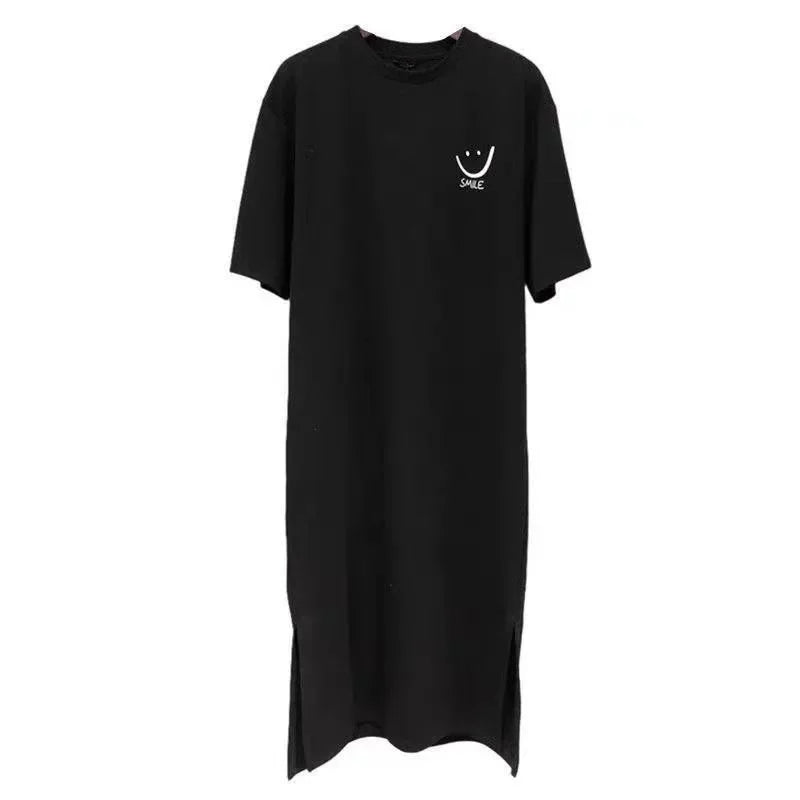 Women's Smiley Side Slit Tee Casual Loose Fit Shirt