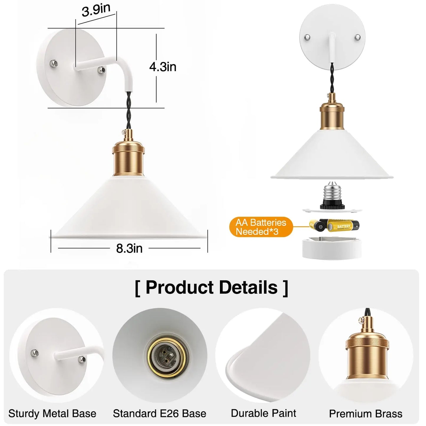 PRTILOUD Set of 2 Battery-Operated Wall Sconces With Remote