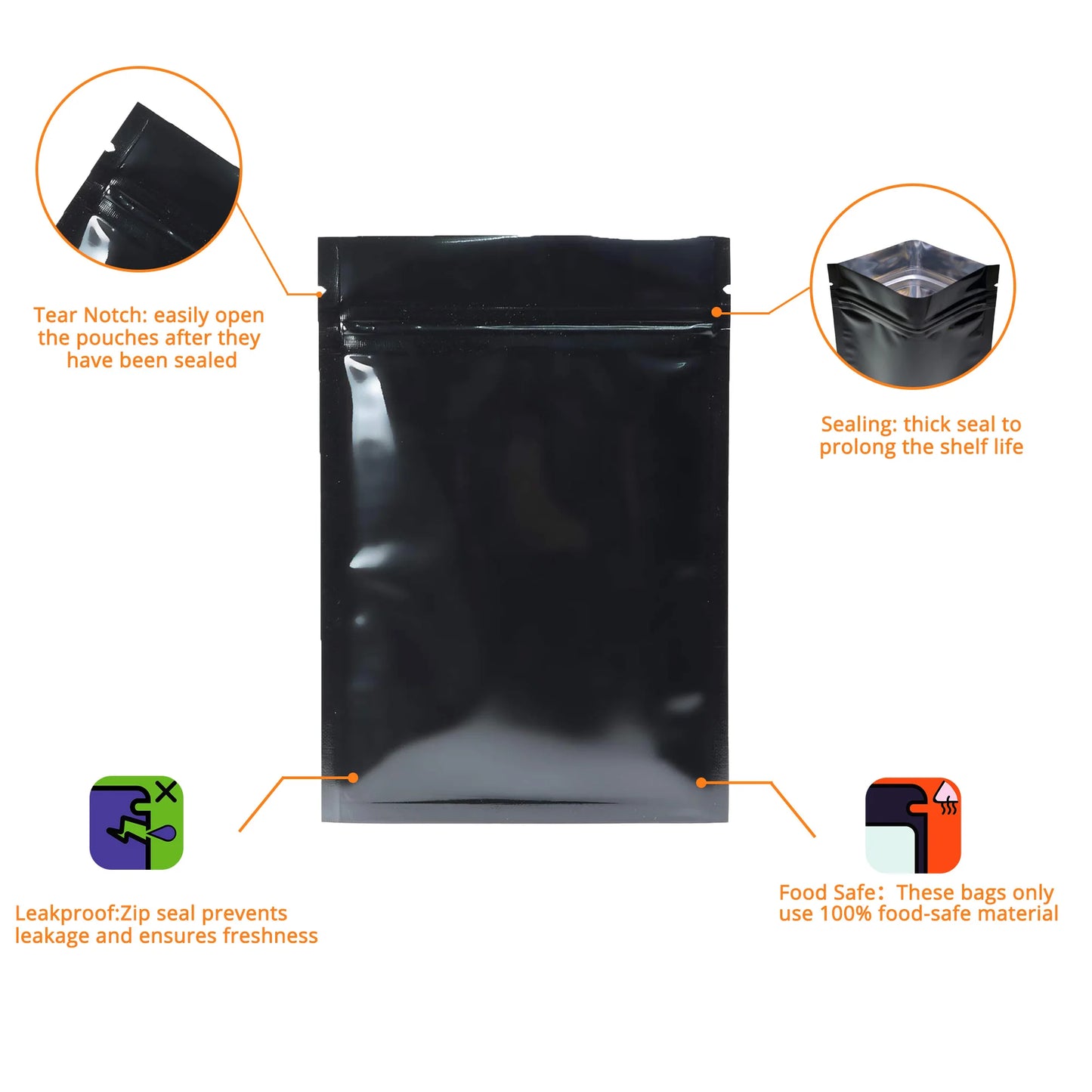 VoluPack Flat Glossy Aluminum Foil Ziplock Mylar Pouches