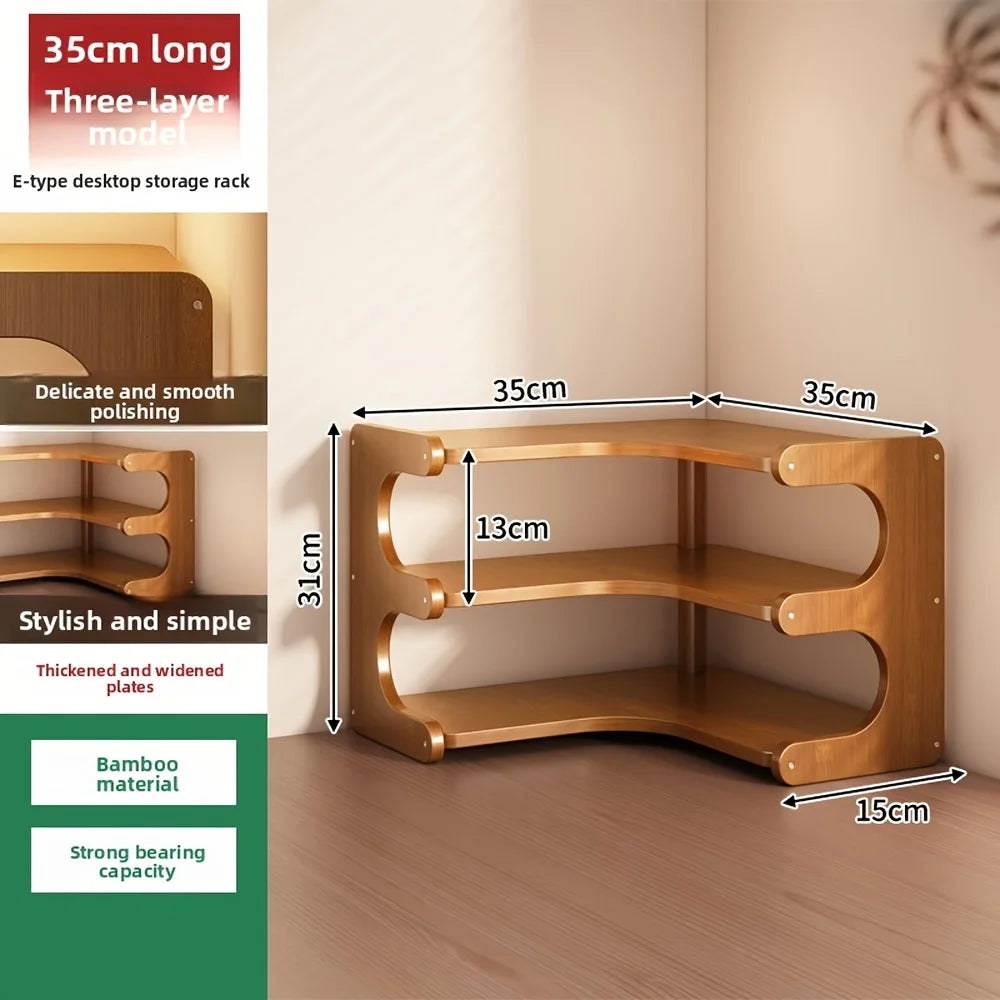 Three-Tier Bamboo Corner Desk Shelf Wall Mounted Organizer