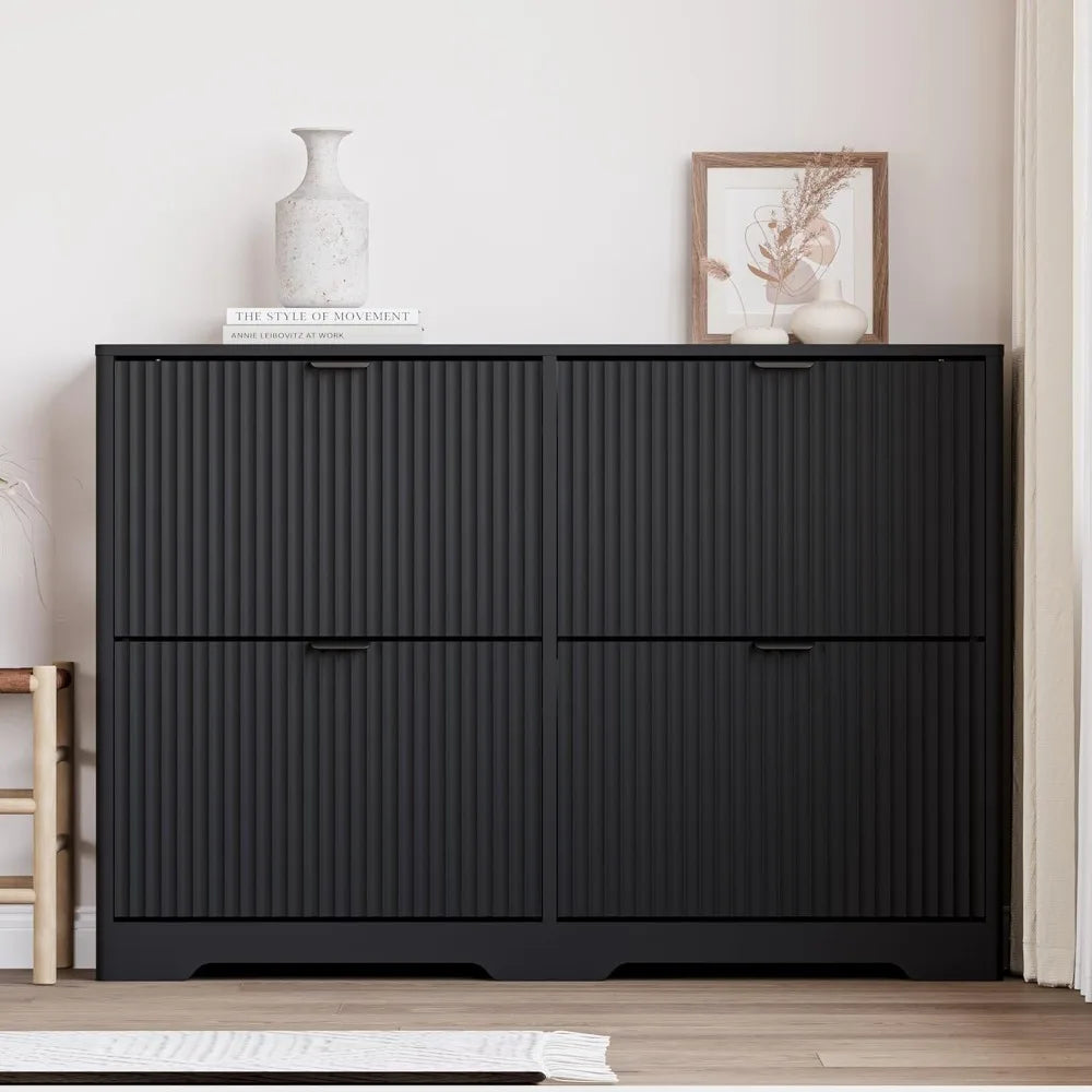 Shoe Cabinet For Entryway With Four Flip Drawers And Shelves