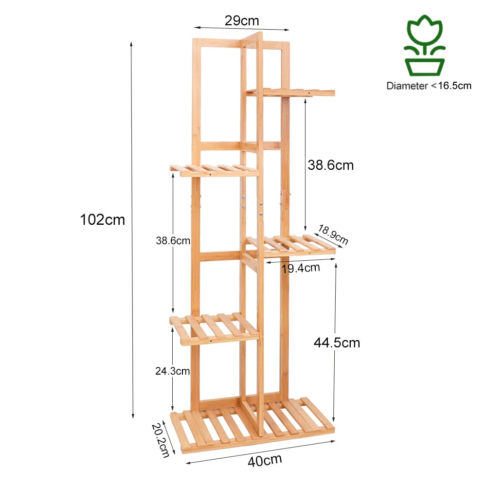 Bamboo 6 Tier Vertical Plant Stand For Indoor Outdoor Use