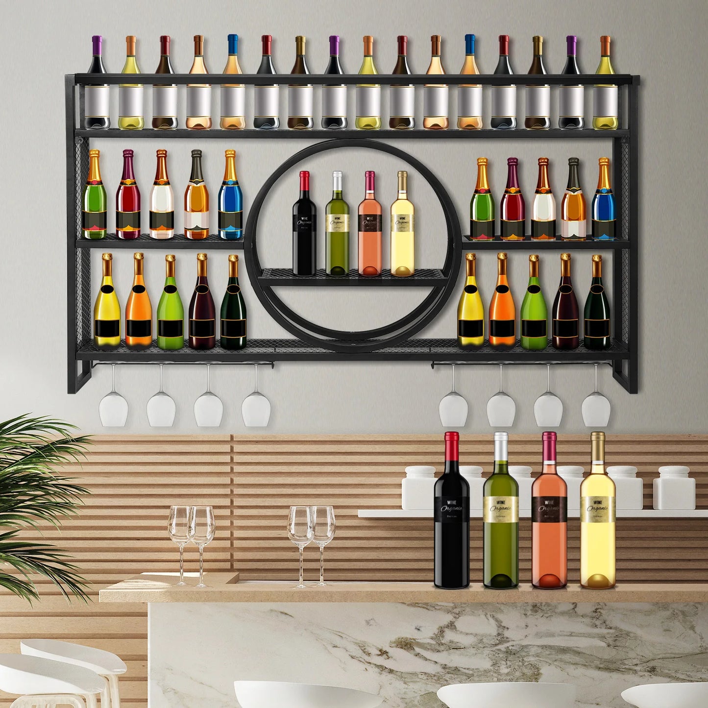 APWIKOGER Wine Storage Rack With LED Light Bar Display Shelf