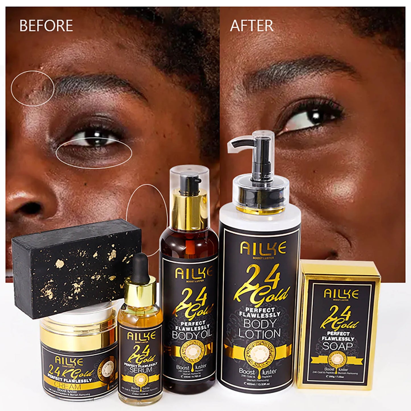 AILKE 24K Gold Flawlessly Skin Care Range Whitening Serum