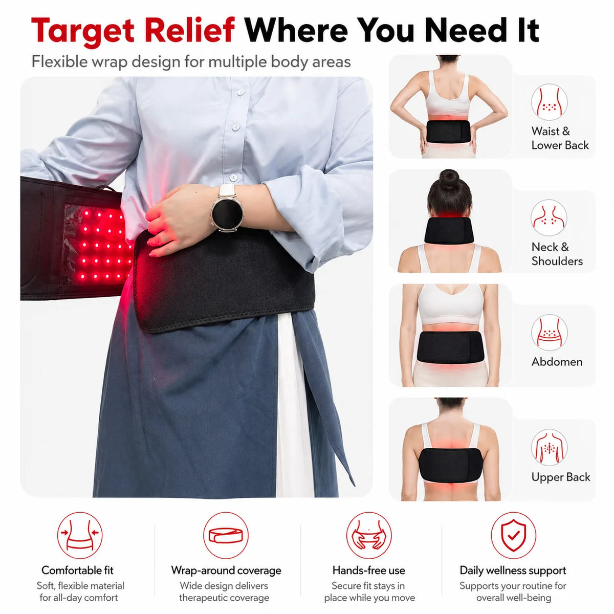 Red Light Belt 660nm 850nm Near Infrared Light Therapy Wrap for Body, Relaxing Muscle, Inflammation, Improve Circulation