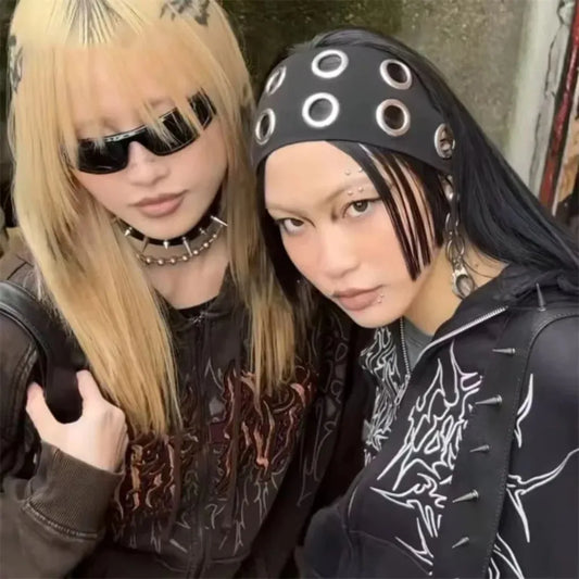 KYJGCN Punk Headband With Metal Rivets Wide Hair Band Concerts