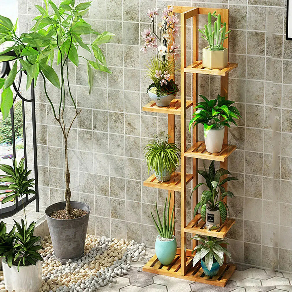 Bamboo 6 Tier Vertical Plant Stand For Indoor Outdoor Use