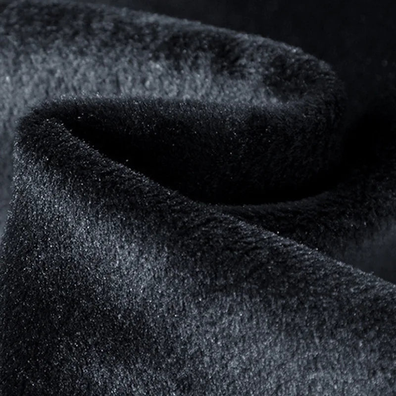 Casual Fleece Lined Drawstring Trousers Sporty Autumn Winter New Style Pure Black Warm Sweatpants Straight Fit for Men