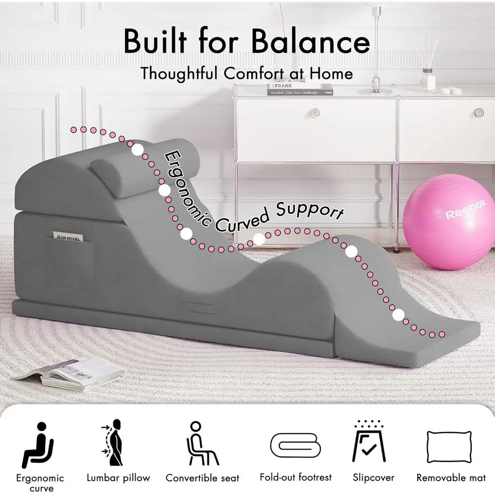 Ergonomic Convertible Yoga Chair for Adults with Lumbar Support, Washable Cover, Side Pocket, Ready to Use - Ideal for Exercise,