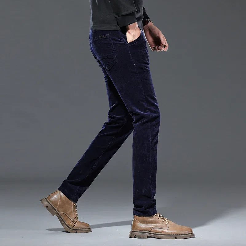 Winter New Men's Corduroy Fleece Casual Pants Warm Thick Classic Fashion Straight Plush Velvet Trousers Brand Clothing Male