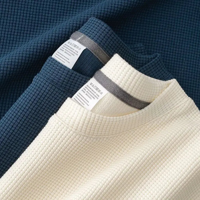 Men's Summer Waffle Knit Round Neck T Shirt Breathable Casual
