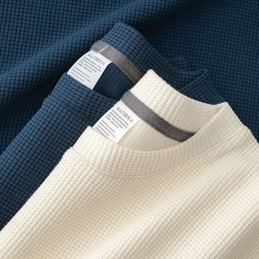 Men's Summer Waffle Knit Round Neck T Shirt Breathable Casual