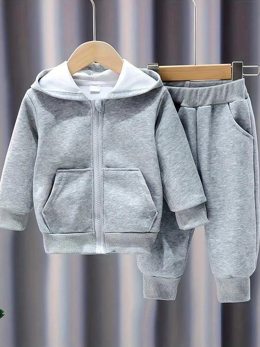 Unisex Baby Hooded Jacket And Pants Set For Spring Autumn
