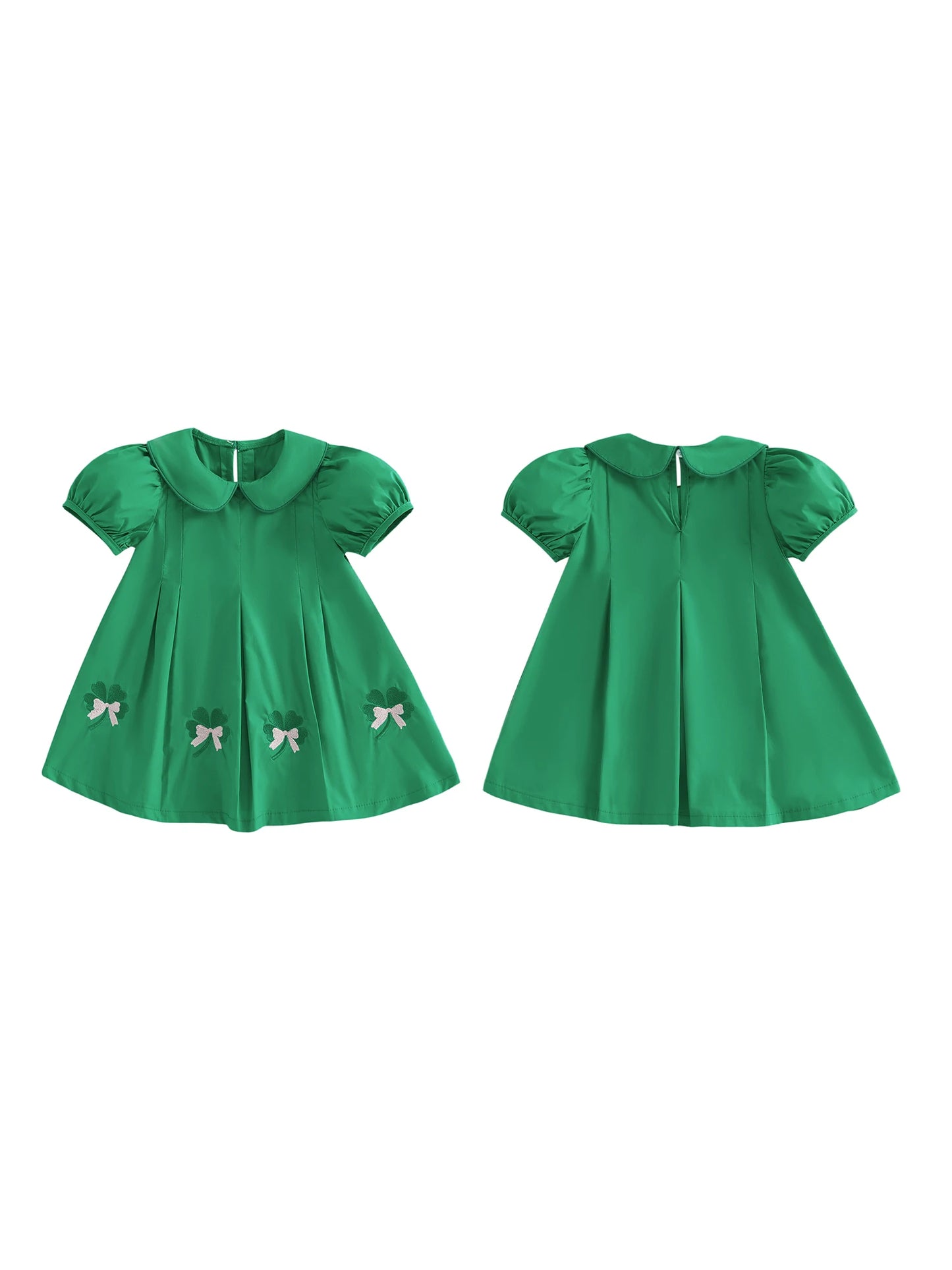 St Patrick's Day Toddler Girl Dress With Shamrock Embroidery