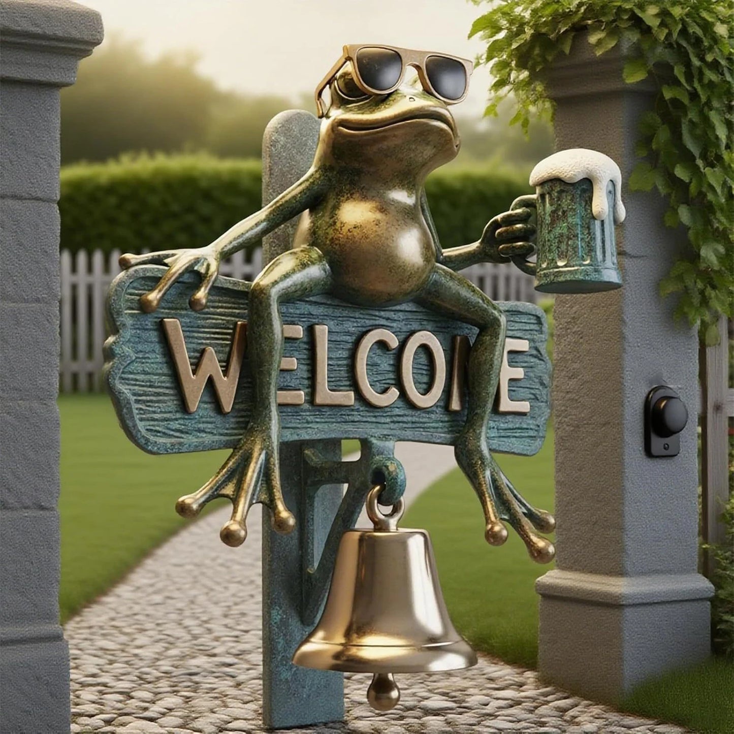 Chill Frog Welcome Doorbell Resin Beer Drinking Frog Sunglasses Outdoor