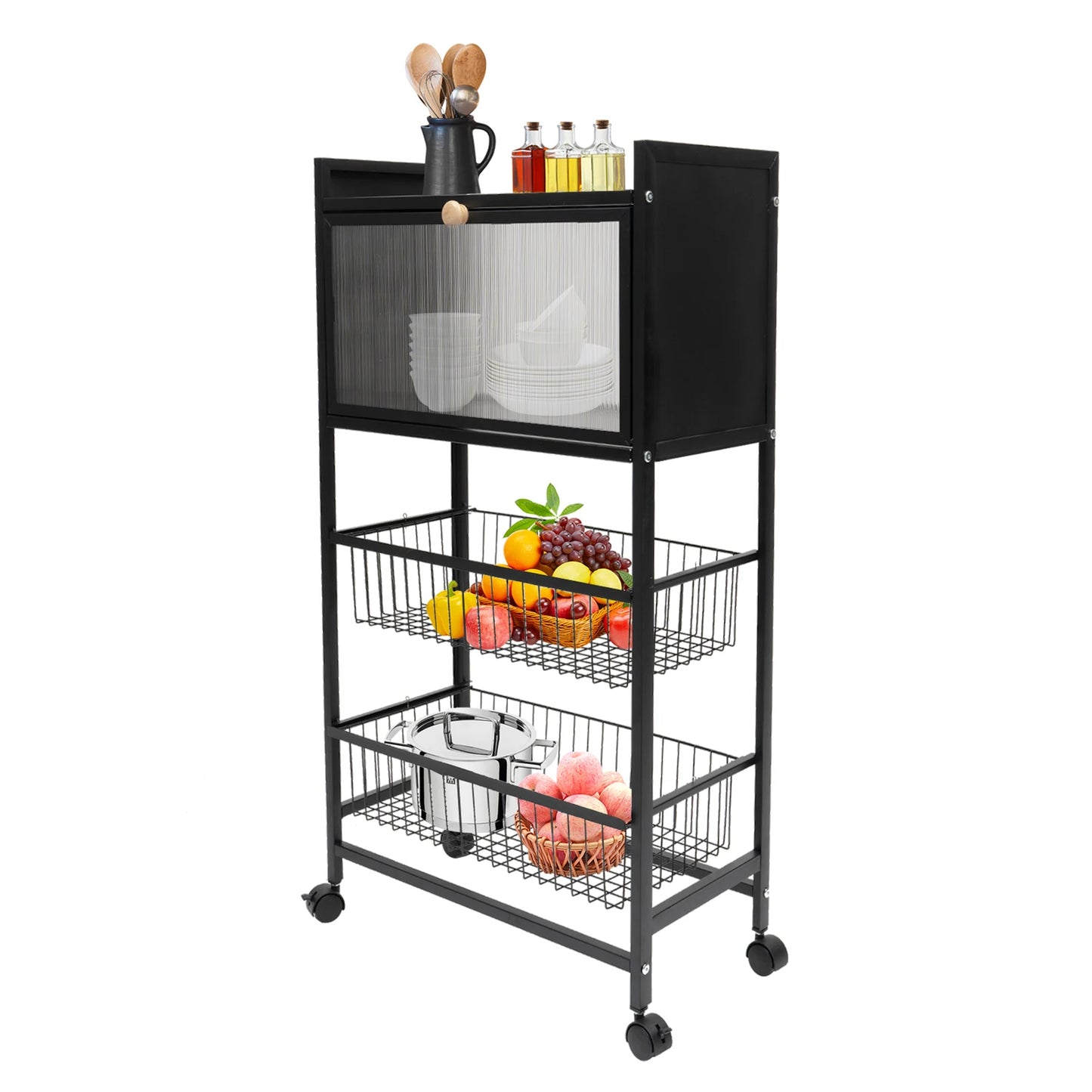 Four-Tier Kitchen Storage Rack With Brake Casters Organizer