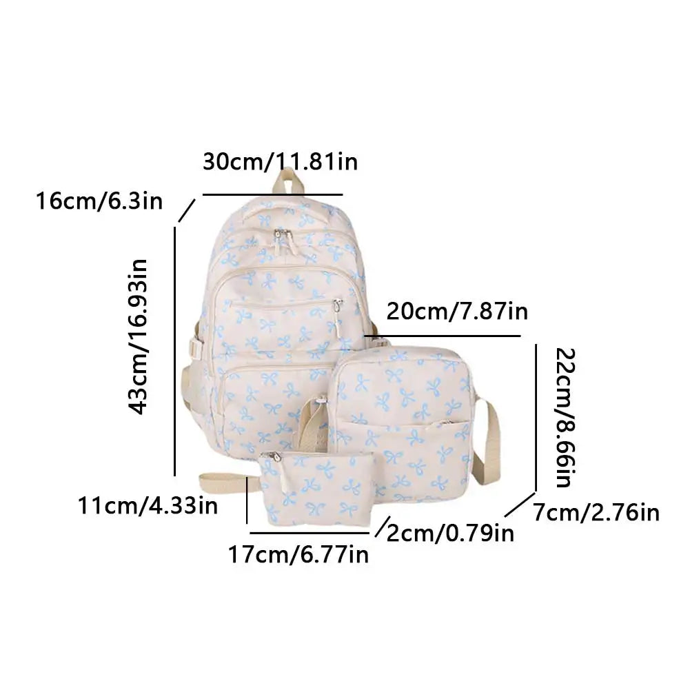 3Pcs/Set Bow Print Backpack with Crossbody Bag and Small Purse Bow Student Bookbag Simple Backpack for Elementary Middle Kids