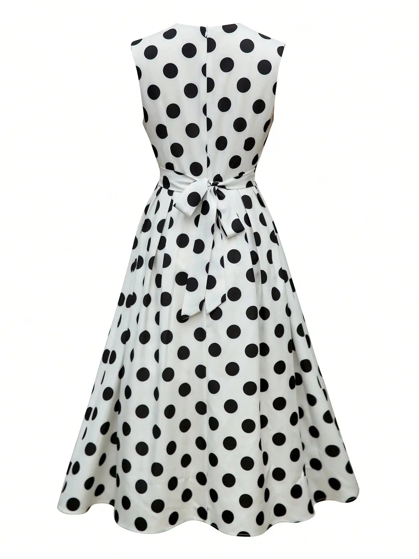 Elegant White Polka Dot Wrap Dress with Belted Waist and A-Line Skirt