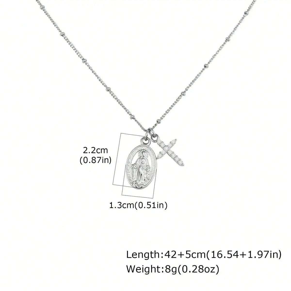 Cross Virgin Mary Pendant Necklace For Women,Stainless Steel Gold Plated Bead Chain Necklace, Religious Prayer Jewelry
