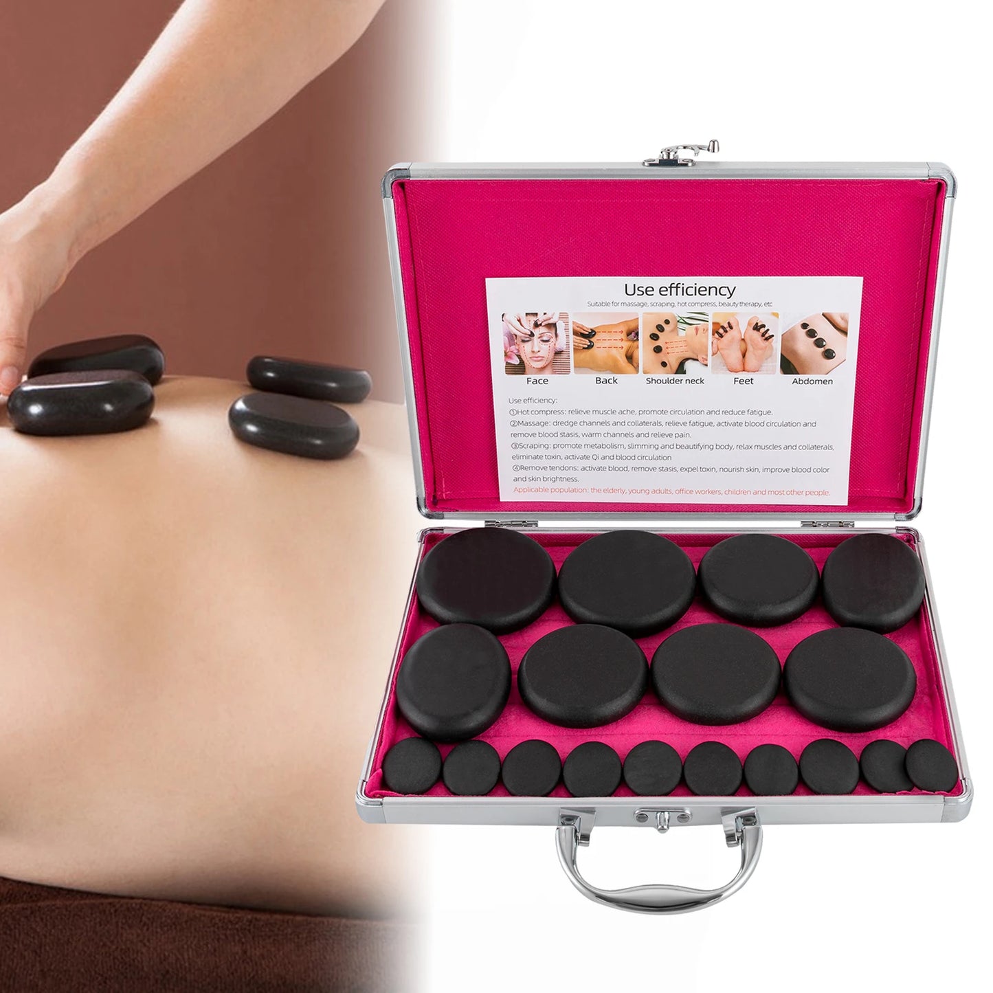 Bymaocar Hot Stones Massage Set With Heater Box Sixteen Stones