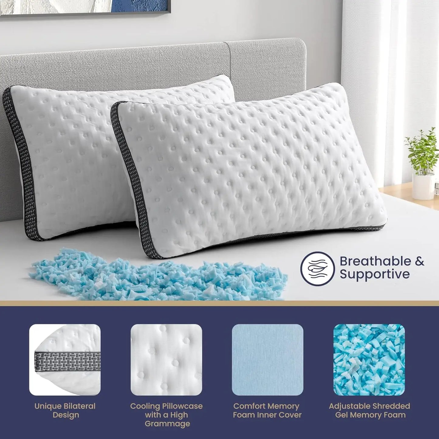 BedStory Cooling Gel Memory Foam Pillow CertiPUR-US Certified