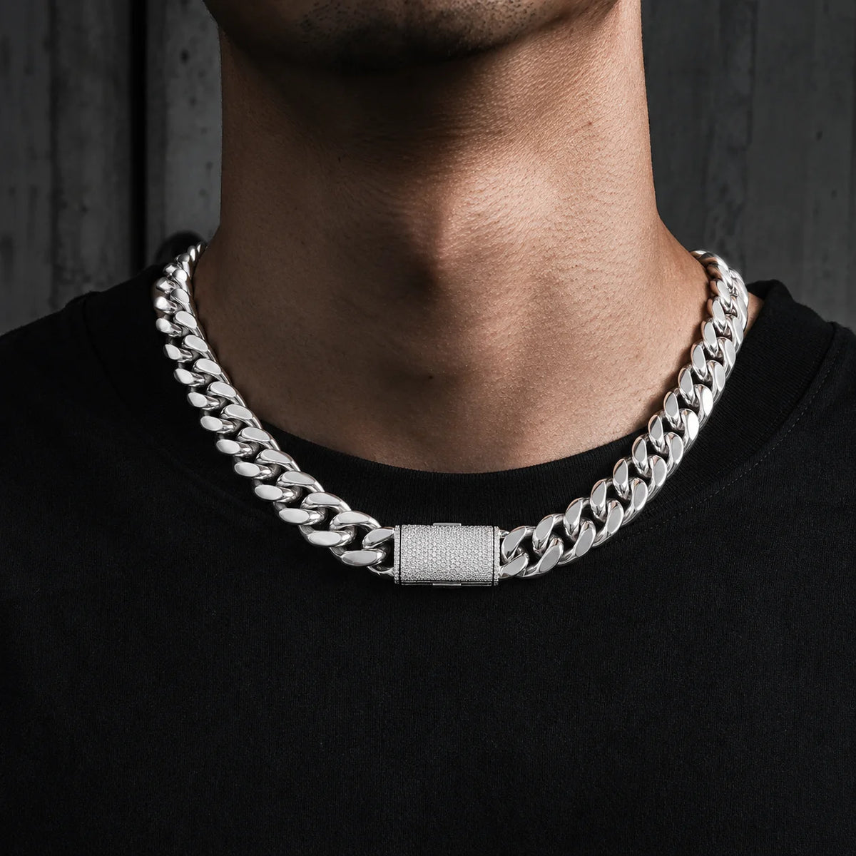 8/10/12/14mm  Solid Stainless Steel Cuban Miami Link Chain Necklaces for Men Hip Hop Bling Iced out Rapper Jewelry