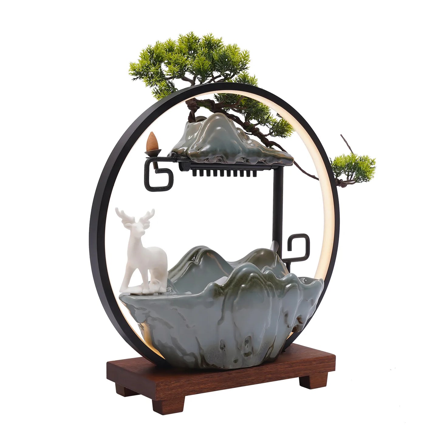 Bymaocar Decorative Water Fountain Tabletop LED Light Mist