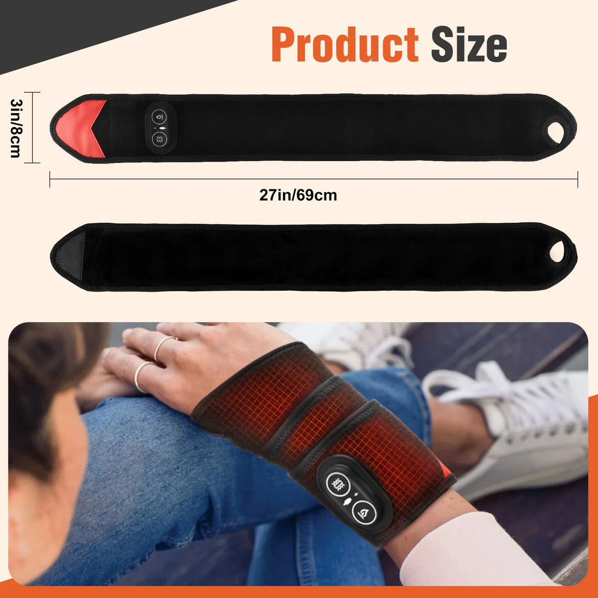 36pcs LED Beads 660&850nm Red Light Vibration Heating Wrap Versatile Heating Pad Wrap for Knee, Elbow, Wrist, Ankle, Body