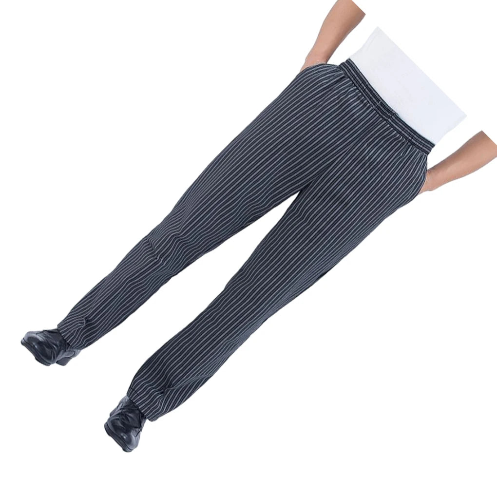 Elastic Waist Striped Chef Pants Men S Work Uniform For Restaurant Kitchen Wide Application