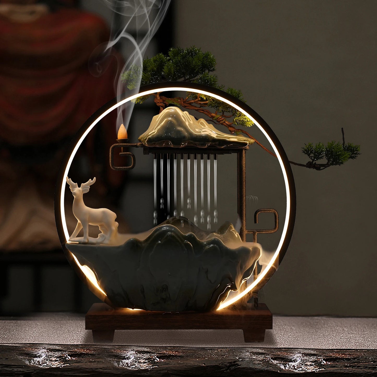 Bymaocar Decorative Water Fountain Tabletop LED Light Mist