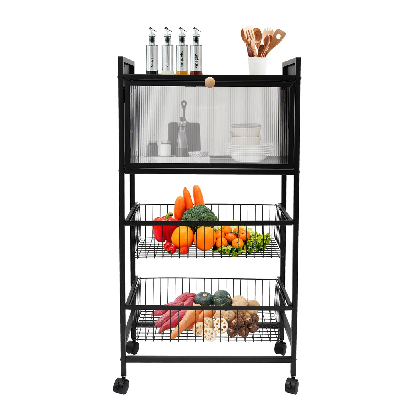 Four-Tier Kitchen Storage Rack With Brake Casters Organizer