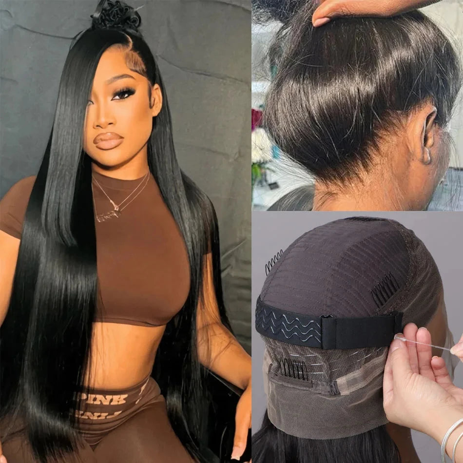 SoGreat 360 Lace Wig Invisible Drawstring Bone Straight Human Hair Wigs Natural Black Wig 360 Straight Lace Front Wigs Brazilian