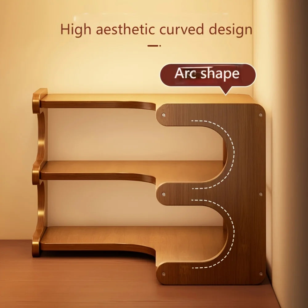 Three-Tier Bamboo Corner Desk Shelf Wall Mounted Organizer