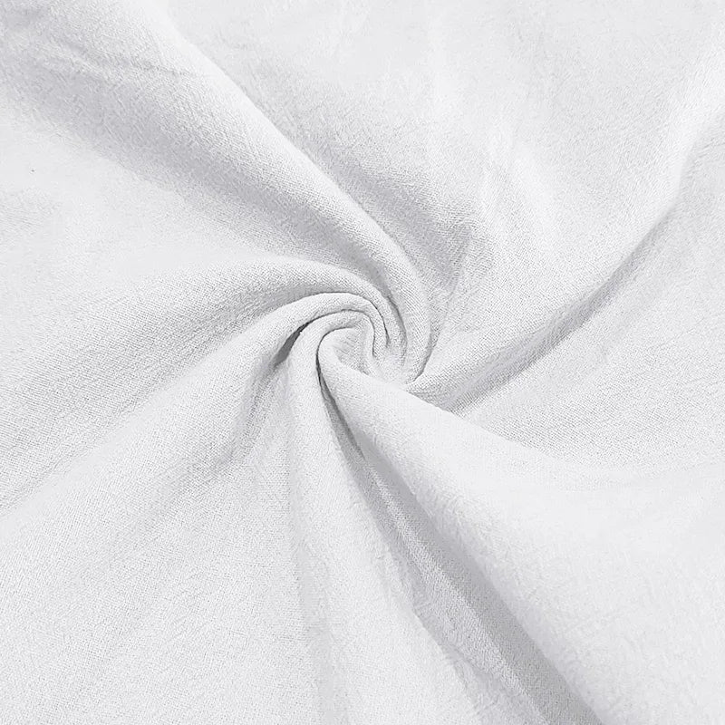 Men Slim Fit White Linen Short Sleeve Shirt Point Collar Chest Pocket Full Button Down Lightweight Textured Breathable Summer Business Casual Top