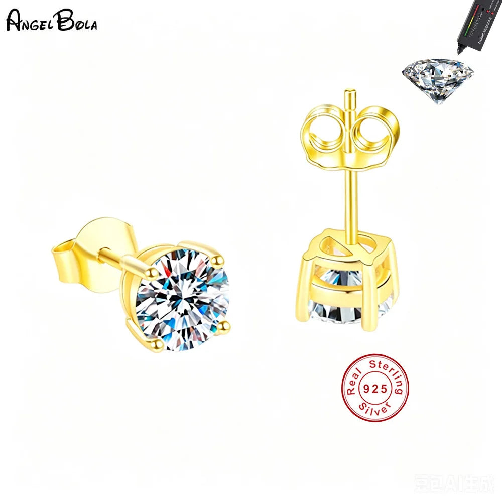 Angel Bola Moissanite Stud Earrings S925 Sterling Silver