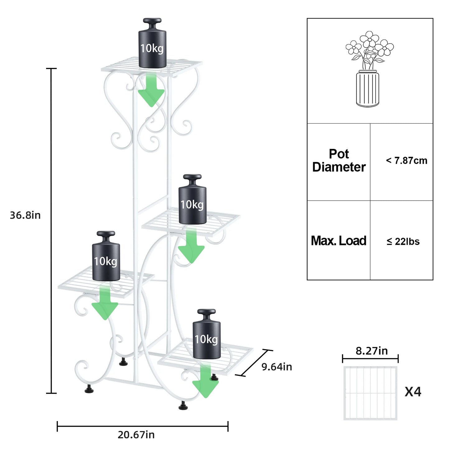 Four Tier Metal Plant Stand For Indoor Outdoor Display Rack