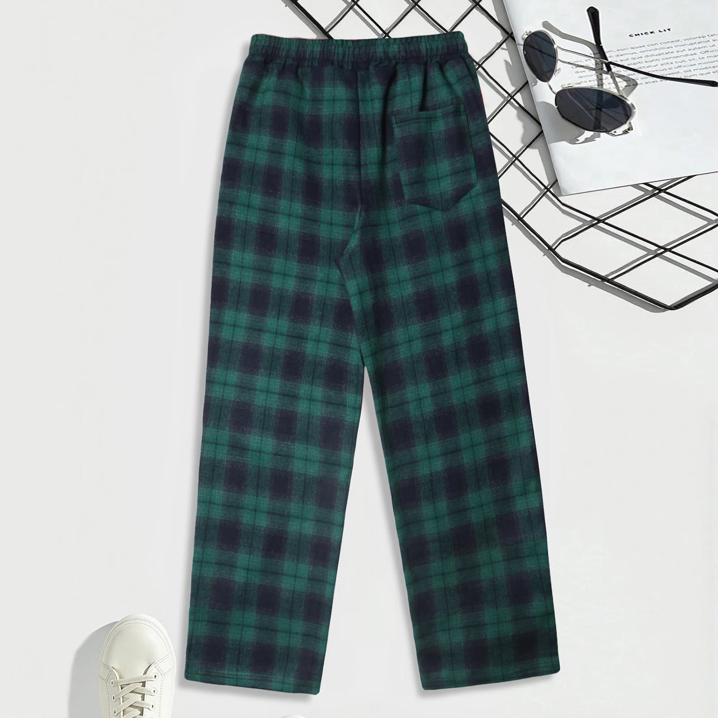 Men's Checkered Lounge Pants With Adjustable Drawstring Waistband