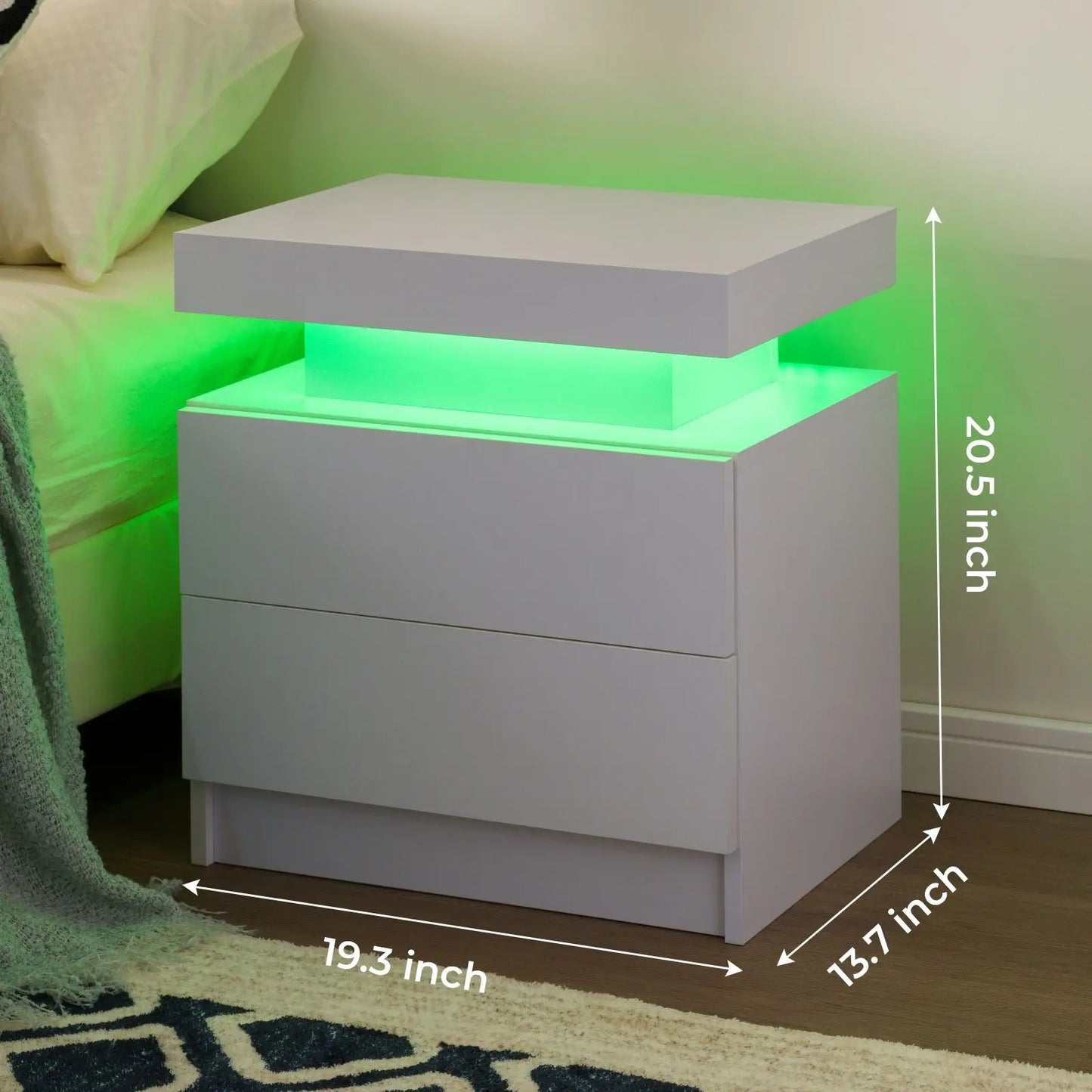 Cubehom Nightstand Set of 2 With LED Drawers Modern Bedside