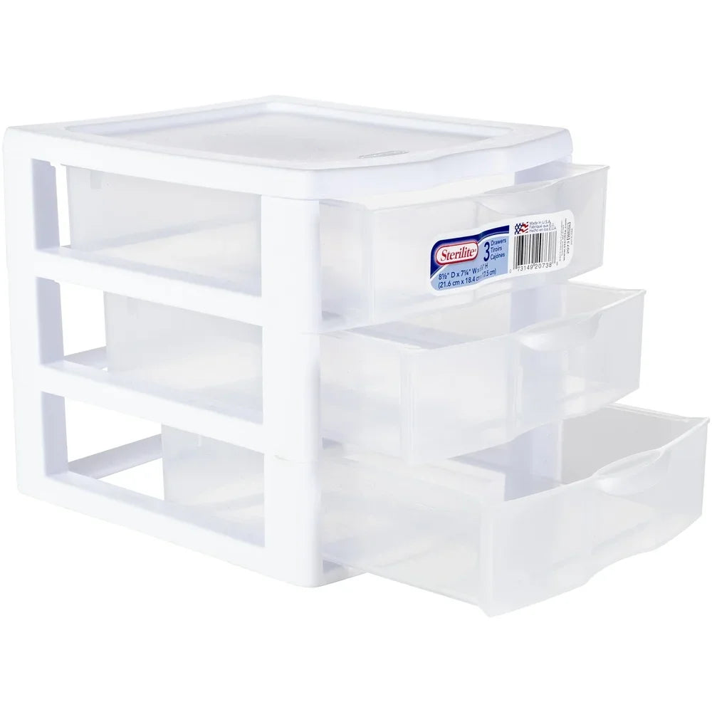 Three Drawer Plastic Storage Organizer With Clear Front Drawers