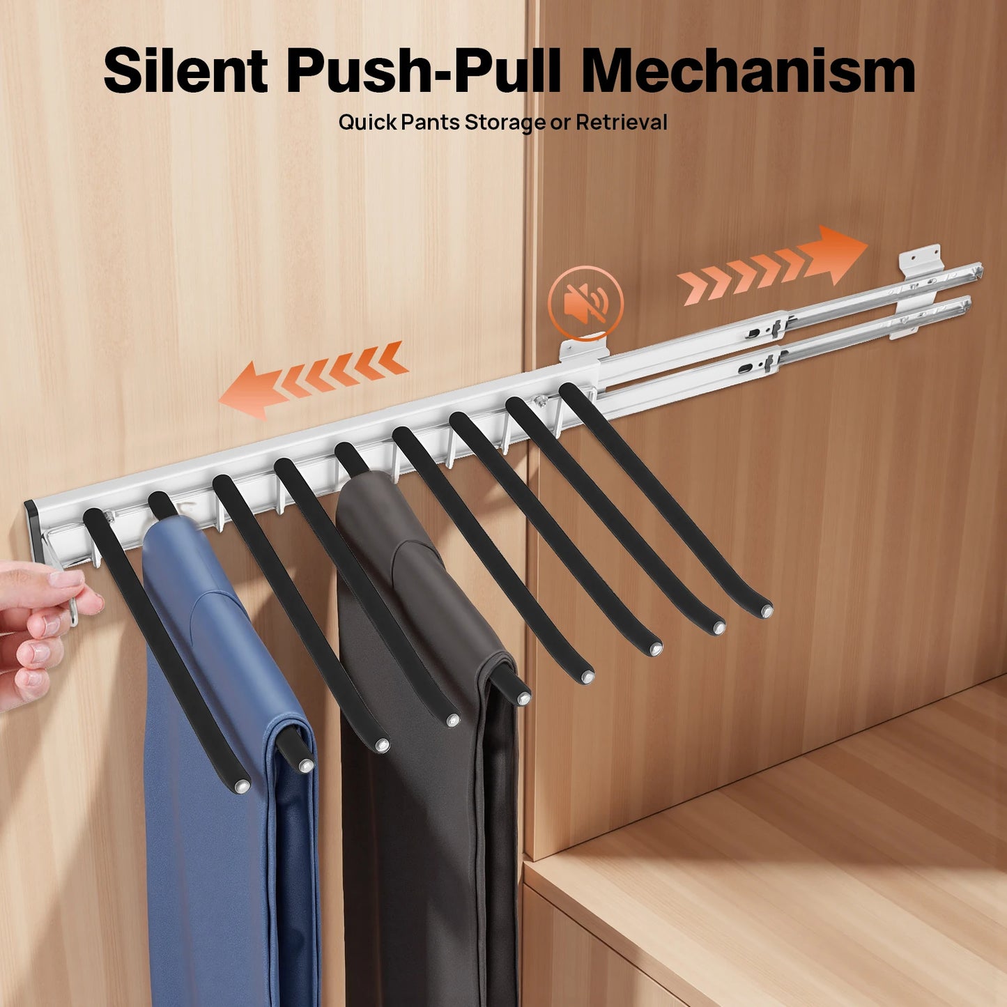Bymaocar Pull Out Pants Rack 9 Rod Retractable Wardrobe Organizer