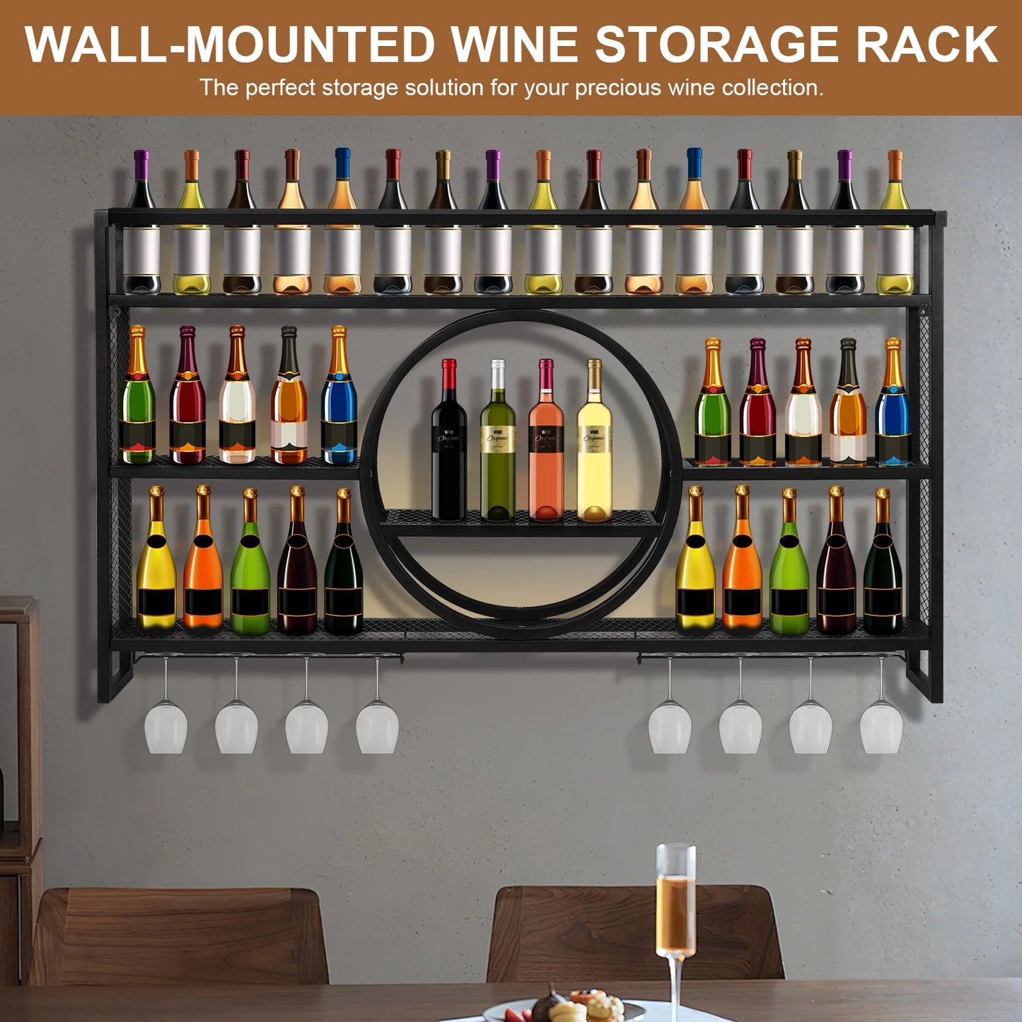 APWIKOGER Wine Storage Rack With LED Light Bar Display Shelf