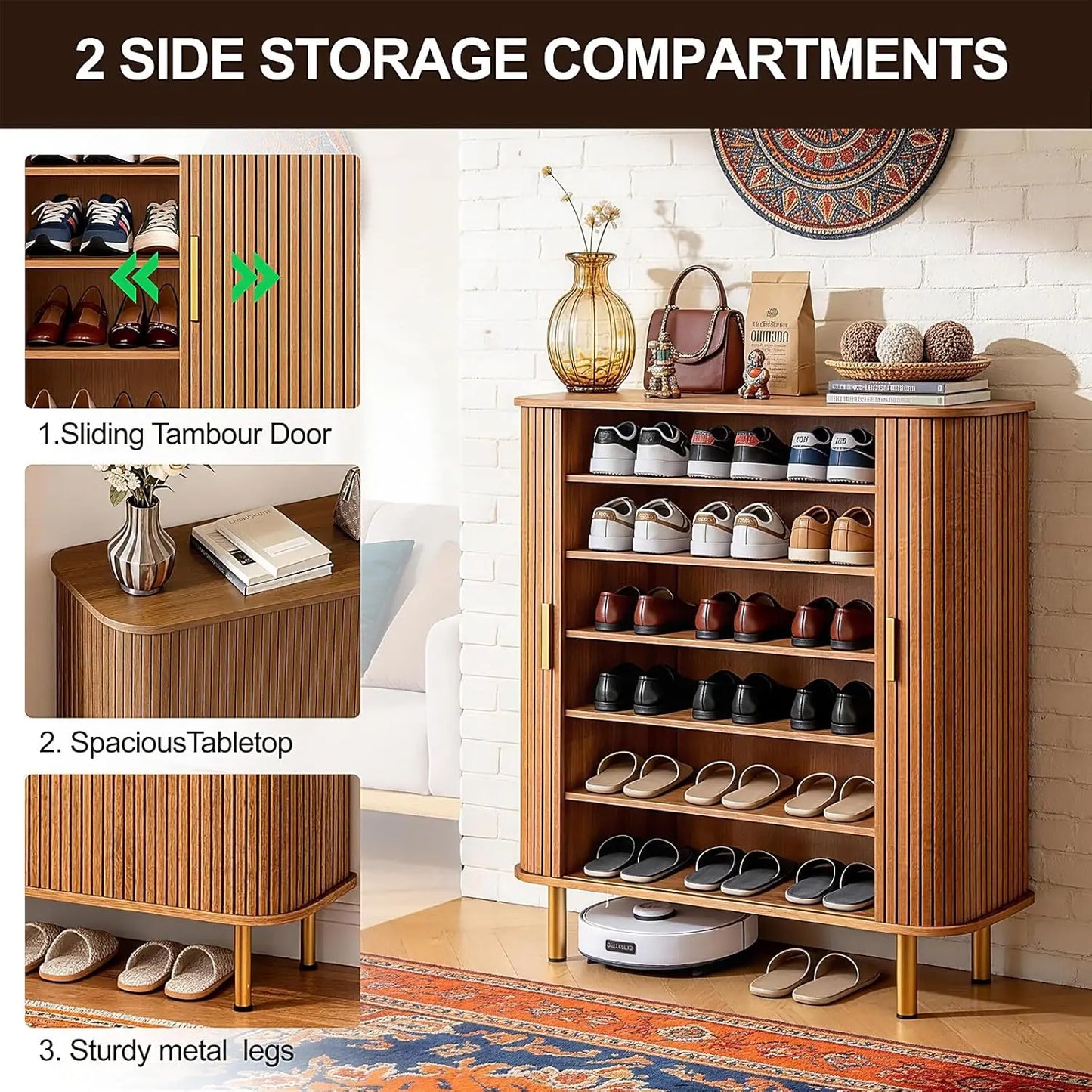 Shoe Storage Cabinet With Sliding Door 6-Tier Modern
