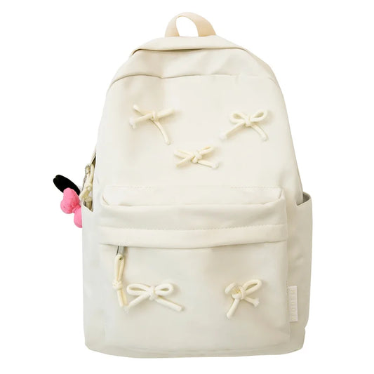 Fashion Bow Backpack Middle Shool Girls Backpack Multi-pockets Teenagers School Bag with Pendants Daily Knapsack Travel Backpack