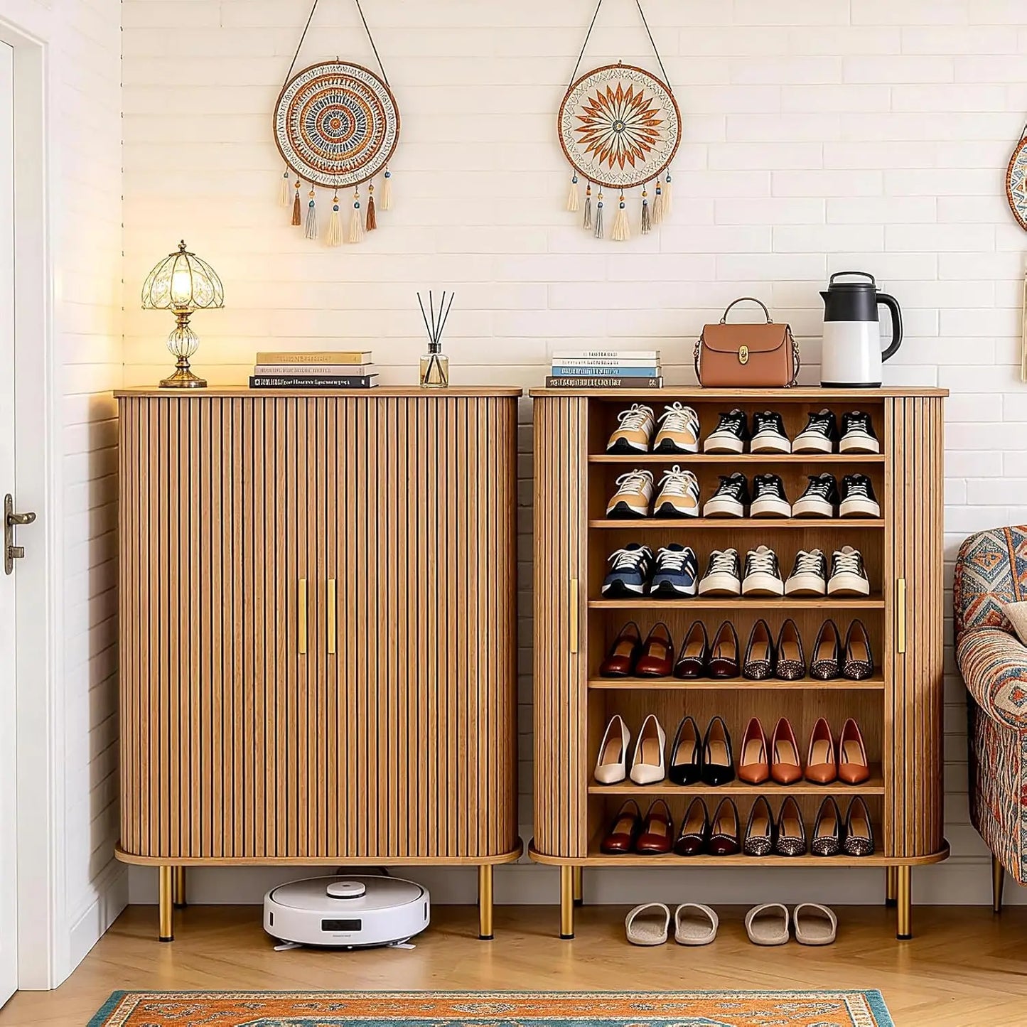 Shoe Storage Cabinet With Sliding Door 6-Tier Modern