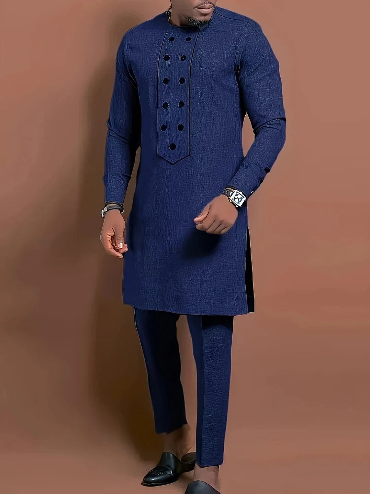 Men's Casual Long-Sleeve Two-Piece Set Top and Trousers