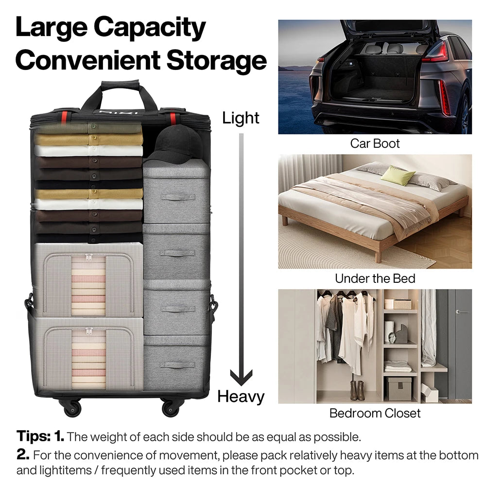 Mixi Foldable Travel Bag With Wheels Expandable Duffel