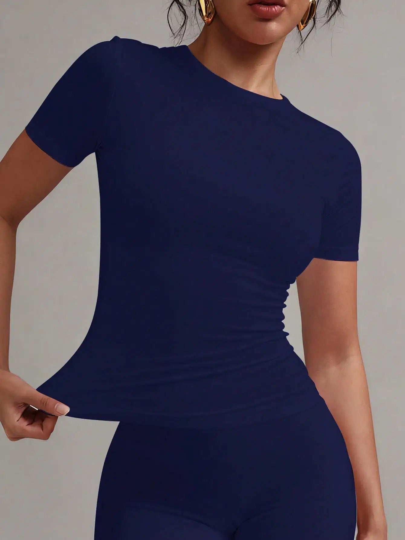 Women's Solid Round Neck Short Sleeve T Shirt Casual Wear