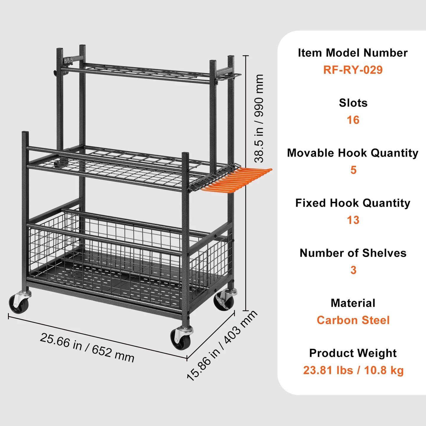 Garden Tool Organizer Rack With Hooks And Wheels Garage Storage
